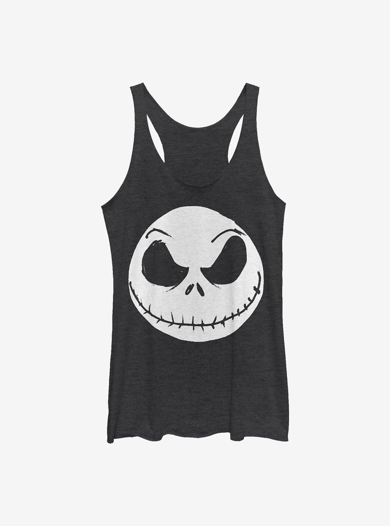 The Nightmare Before Christmas Big Face Jack Girls Tank Top, BLK HTR, hi-res