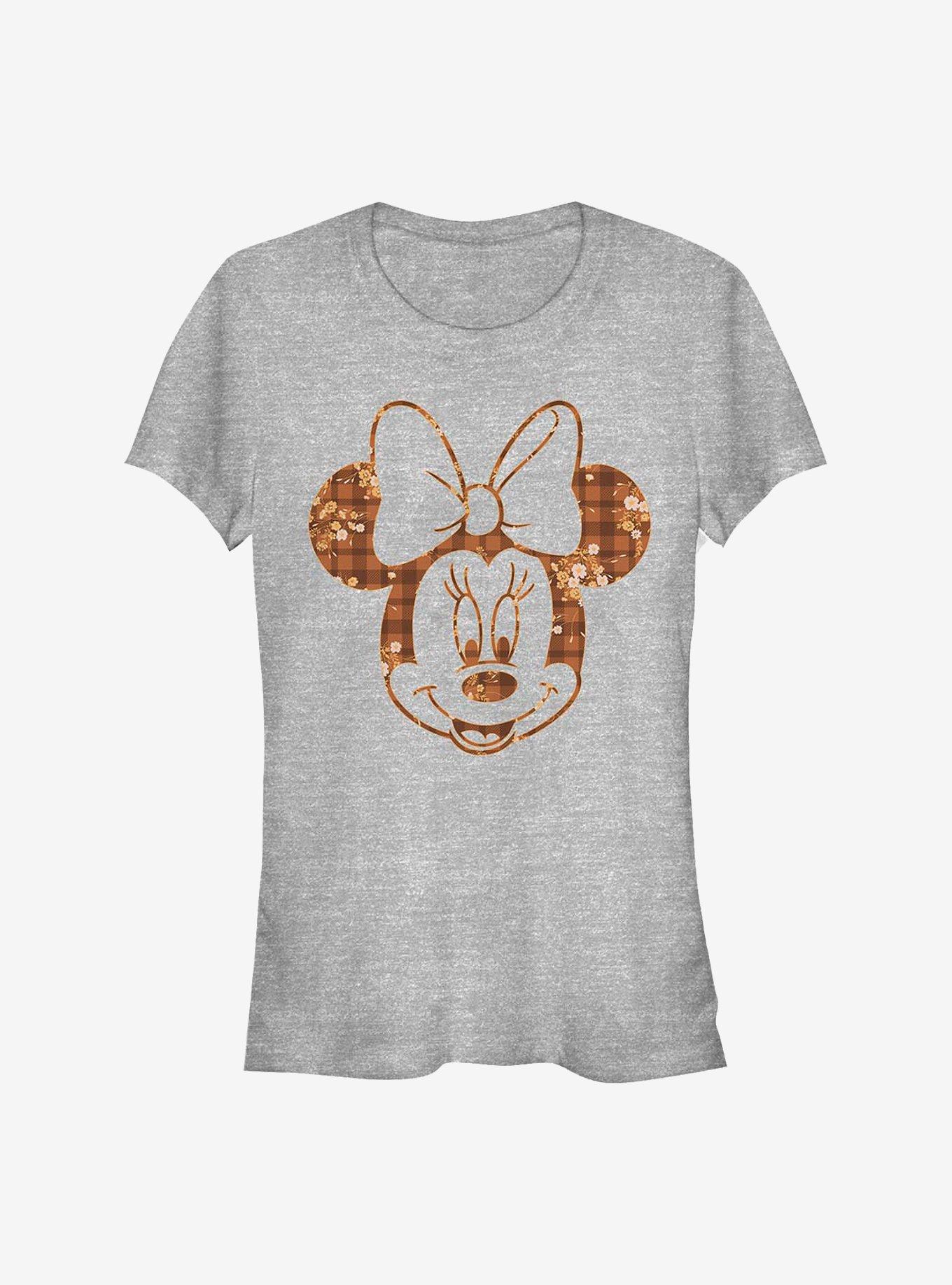 Disney Minnie Mouse Fall Floral Plaid Minnie Girls T-Shirt, ATH HTR, hi-res