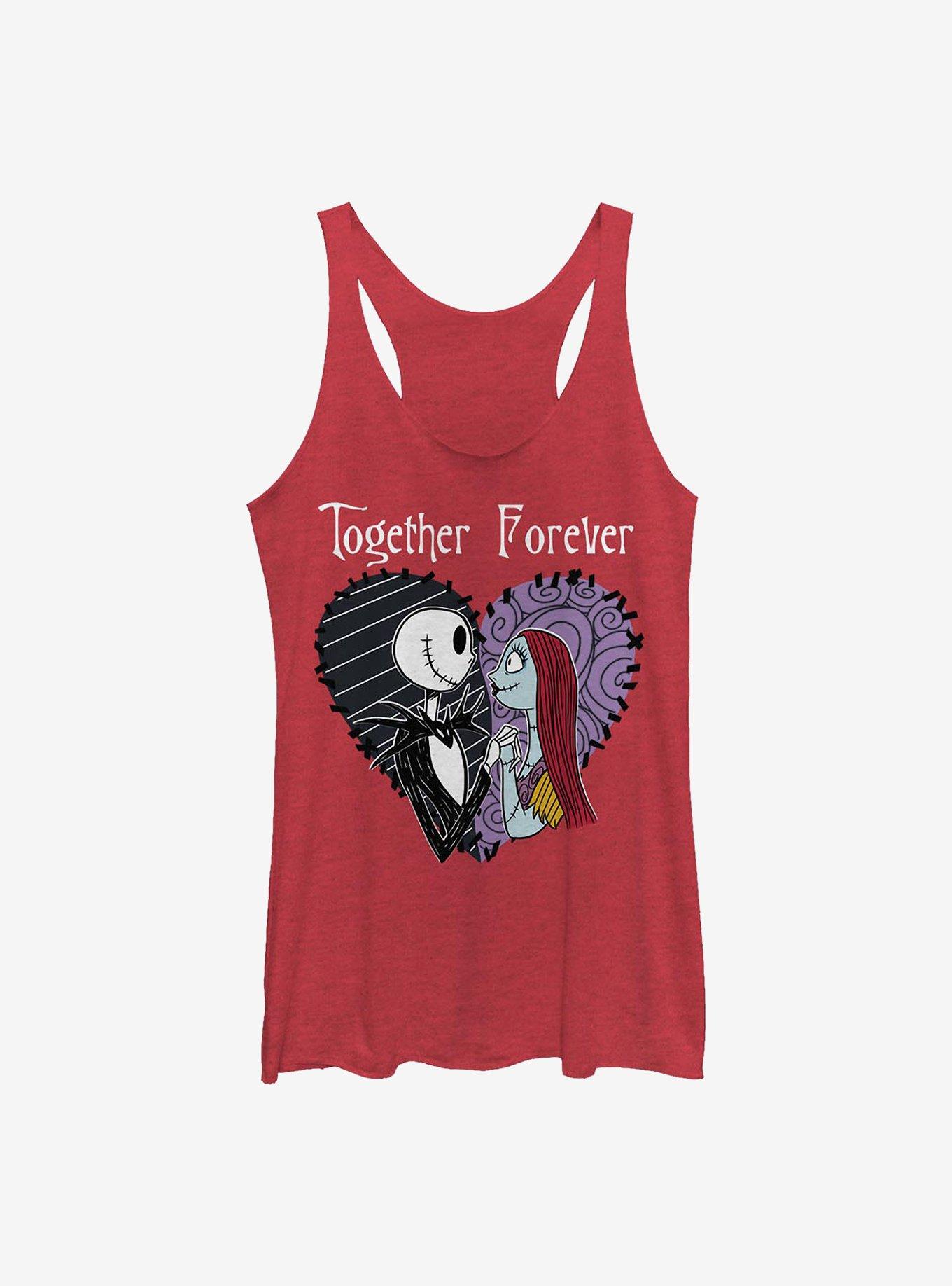 The Nightmare Before Christmas Jack & Sally Together Forever Girls Tank Top, RED HTR, hi-res