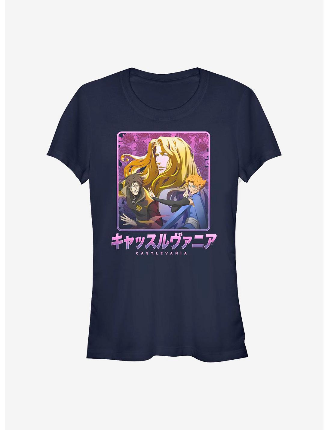 Castlevania Japanese Text Group Girls T-Shirt, NAVY, hi-res