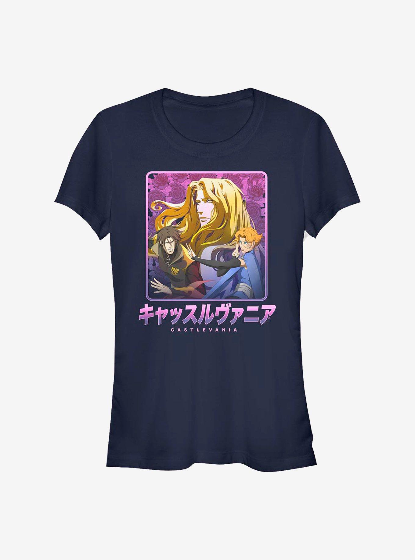 Castlevania Japanese Text Group Girls T-Shirt, NAVY, hi-res