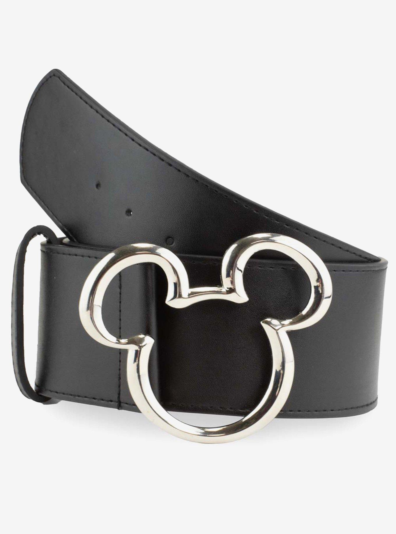 Disney Mickey Mouse Ears Silver Buckle Vegan Leather Belt, , hi-res