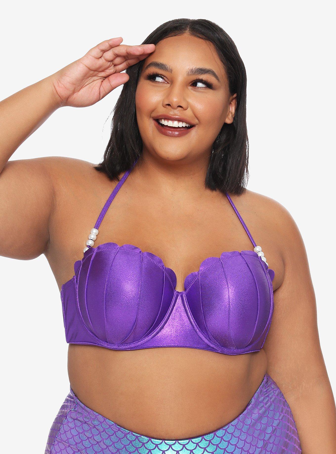 Disney The Little Mermaid Ariel Seashell Halter Swim Top Plus Size, PURPLE, hi-res