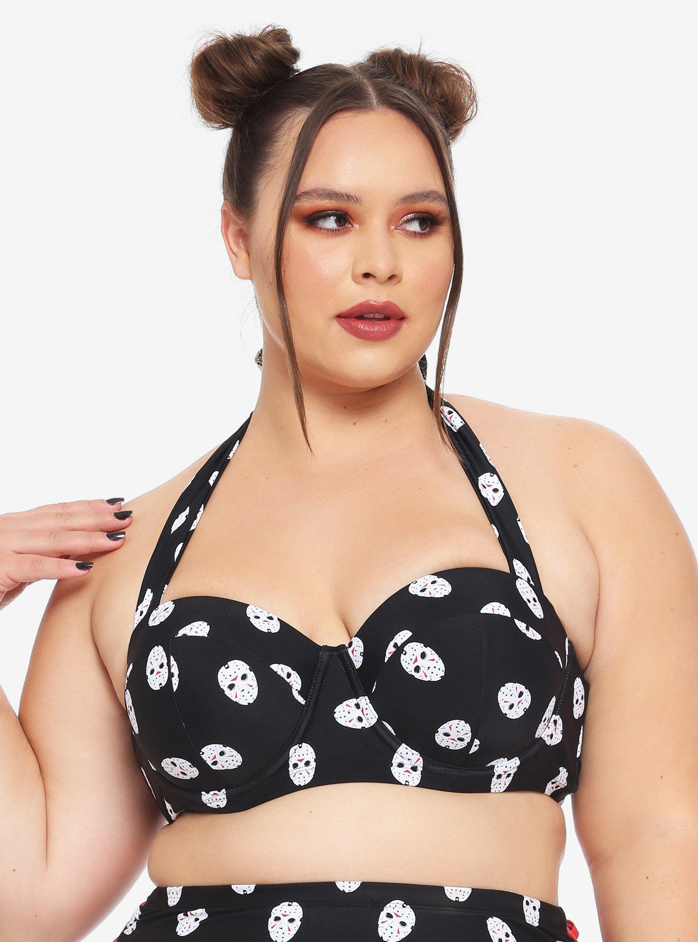 Friday The 13th Jason Mask Halter Swim Top Plus Size, MULTI, hi-res