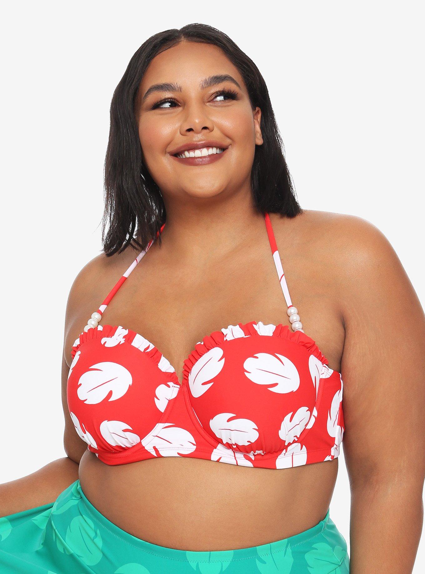 Disney Lilo & Stitch Leaf Print Halter Swim Top Plus Size, WHITE, hi-res