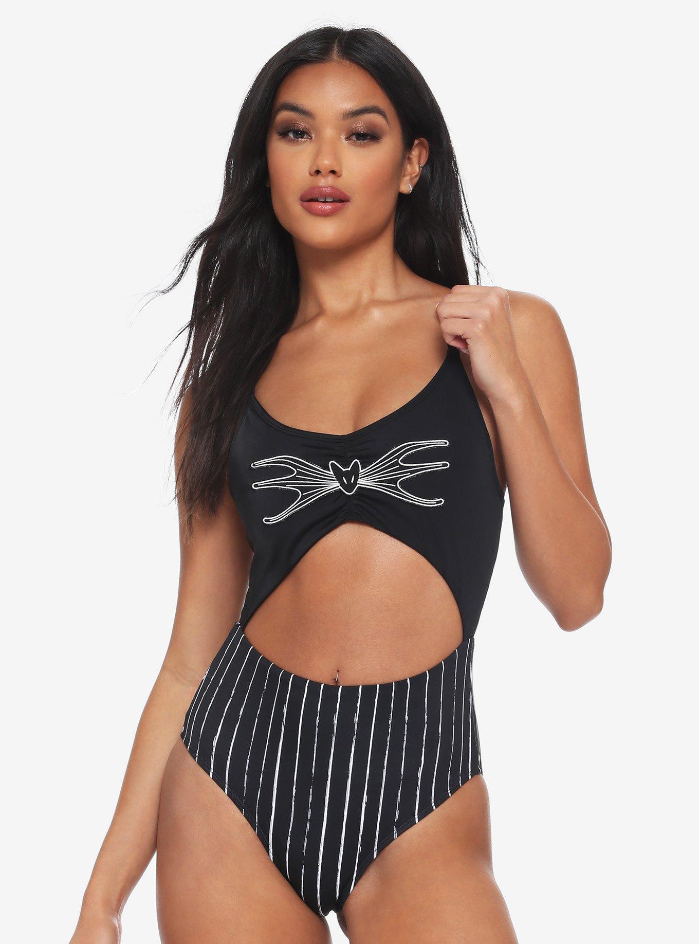 The Nightmare Before Christmas Jack Skellington Cutout Swimsuit, WHITE, hi-res