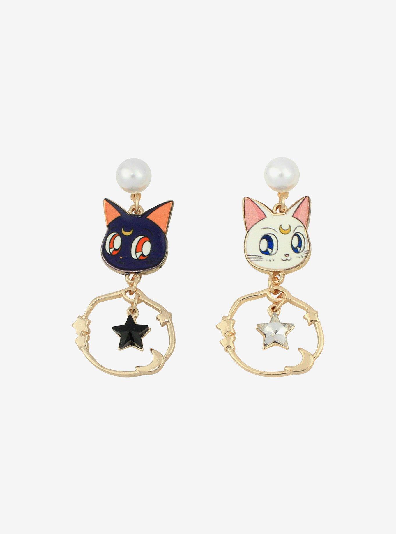 Sailor Moon Luna & Artemis Mismatch Pearl Earrings, , hi-res