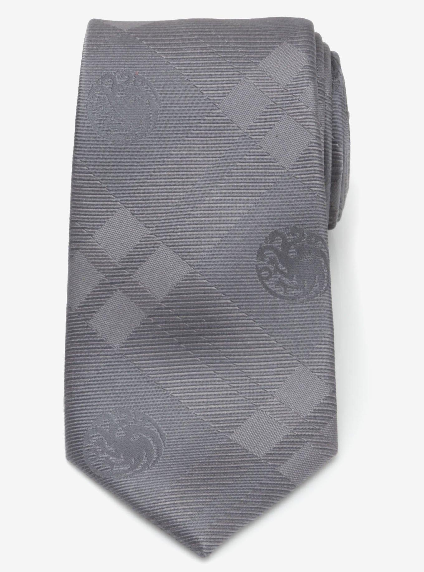 Game Of Thrones Targaryen Dragon Gray Plaid Silk Men's Tie, , hi-res