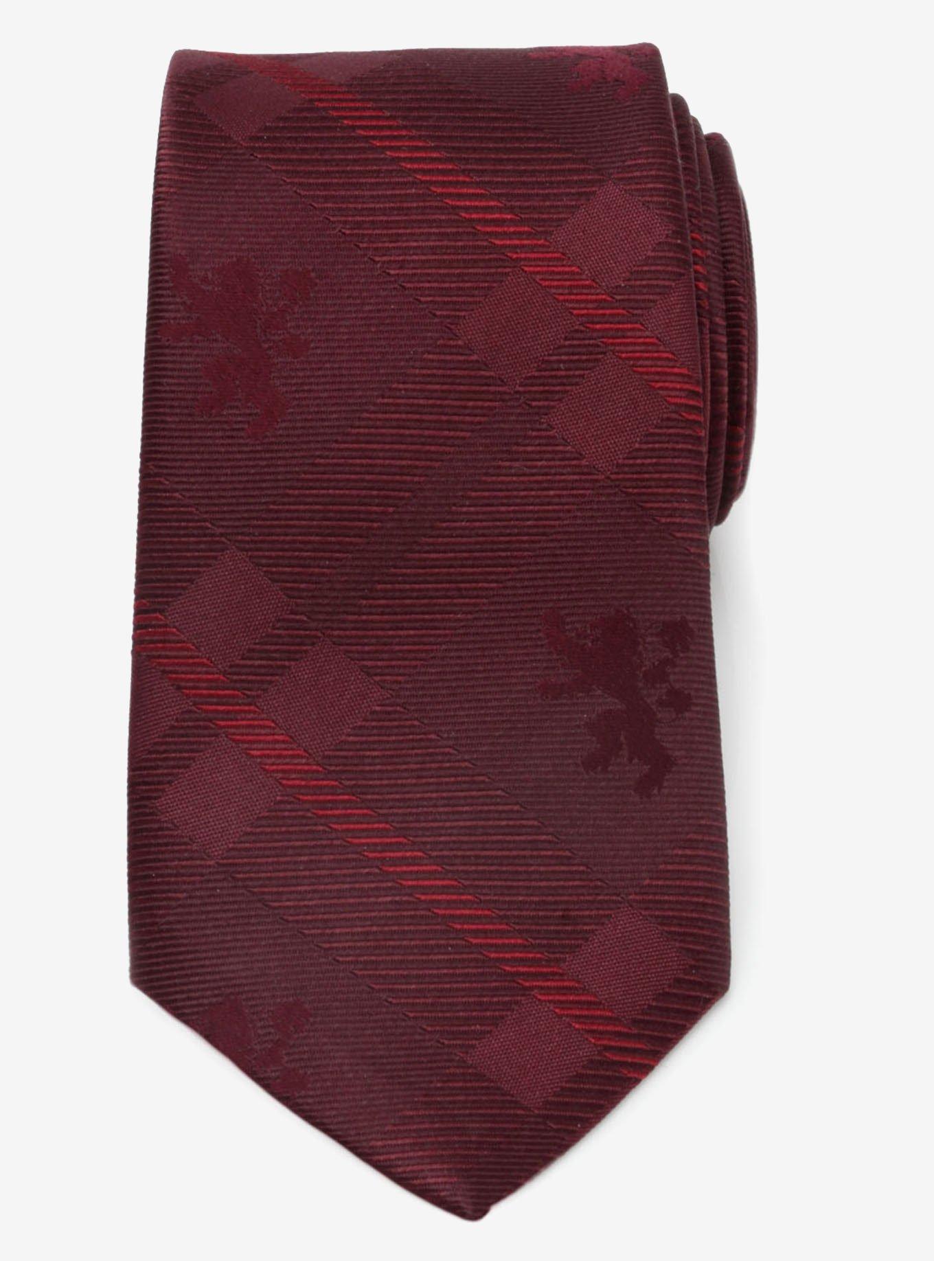 Game Of Thrones Lannister Lion Red Plaid Silk Men's Tie, , hi-res