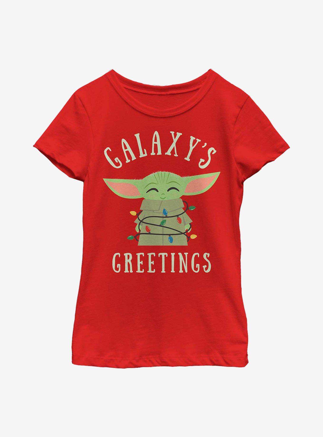 Star Wars The Mandalorian The Child Christmas Lights Youth Girls T-Shirt, RED, hi-res
