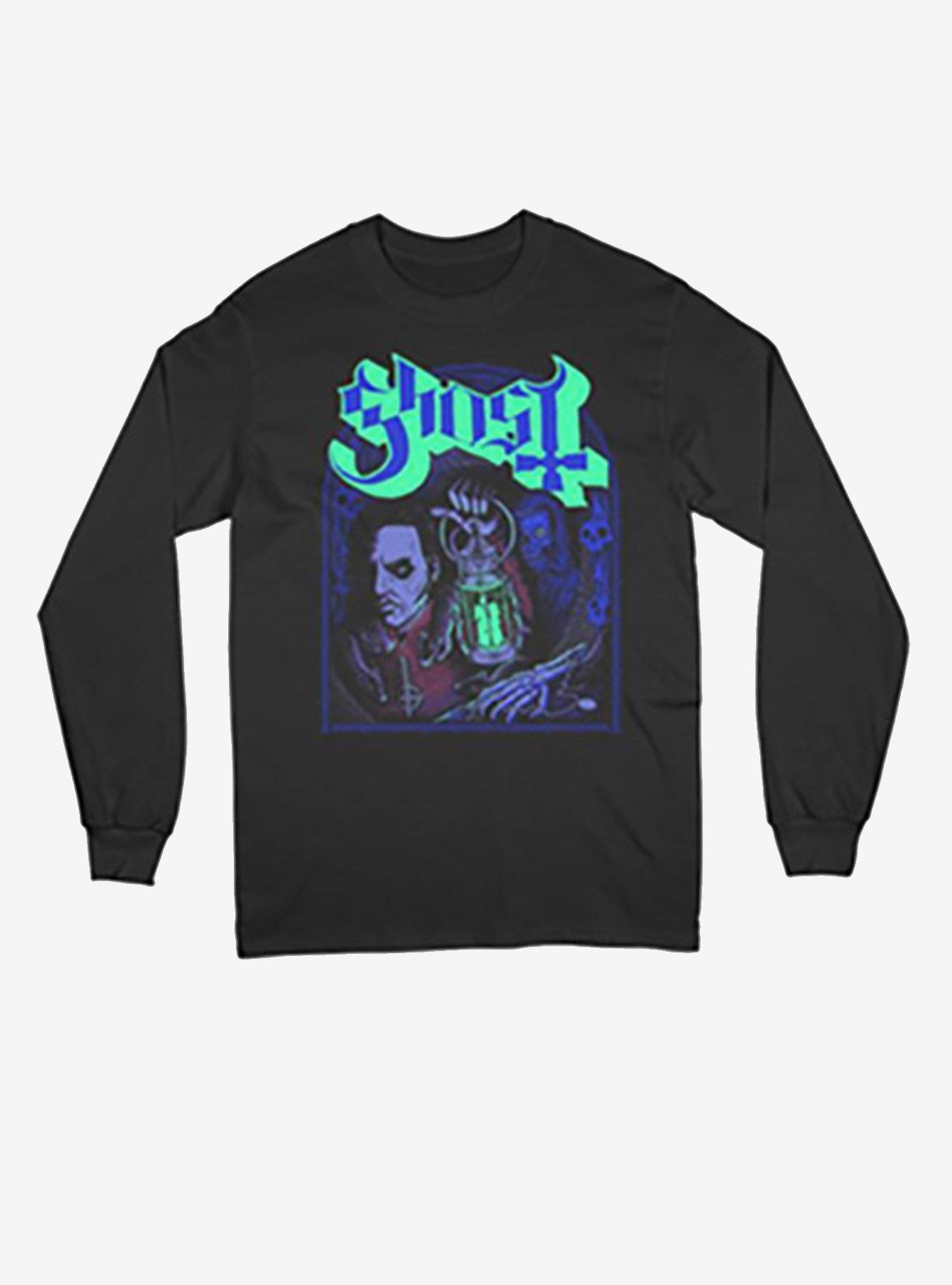 Ghost Glow-In-The-Dark Lantern Long-Sleeve T-Shirt, BLACK, hi-res