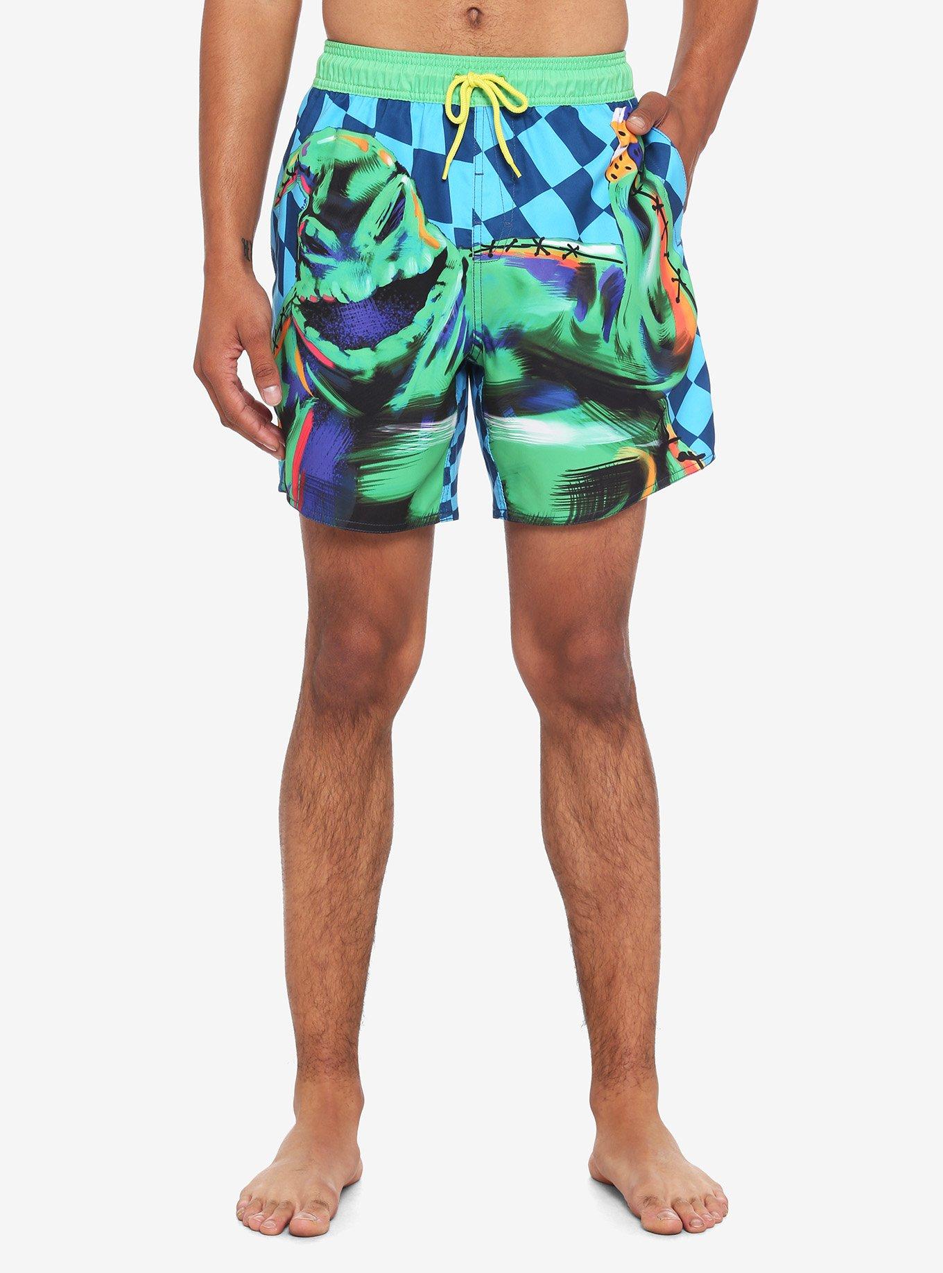 The Nightmare Before Christmas Oogie Boogie Neon Checkered Swim Trunks, MULTI, hi-res