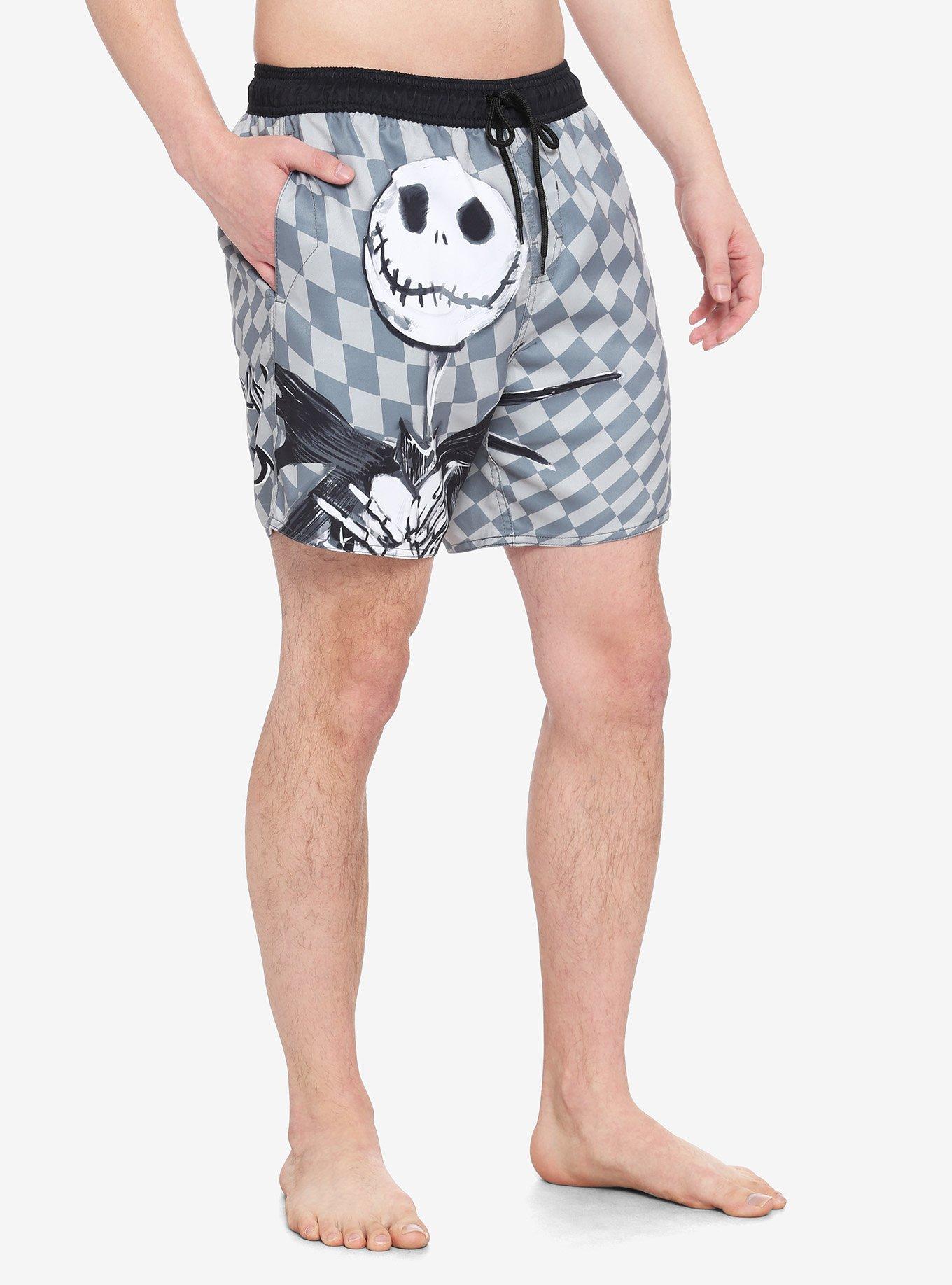 The Nightmare Before Christmas Checkered Jack Skellington Swim Trunks, WHITE, hi-res