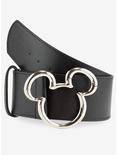 Disney Mickey Mouse Ears Silver Buckle Vegan Leather Belt, BLACK, hi-res
