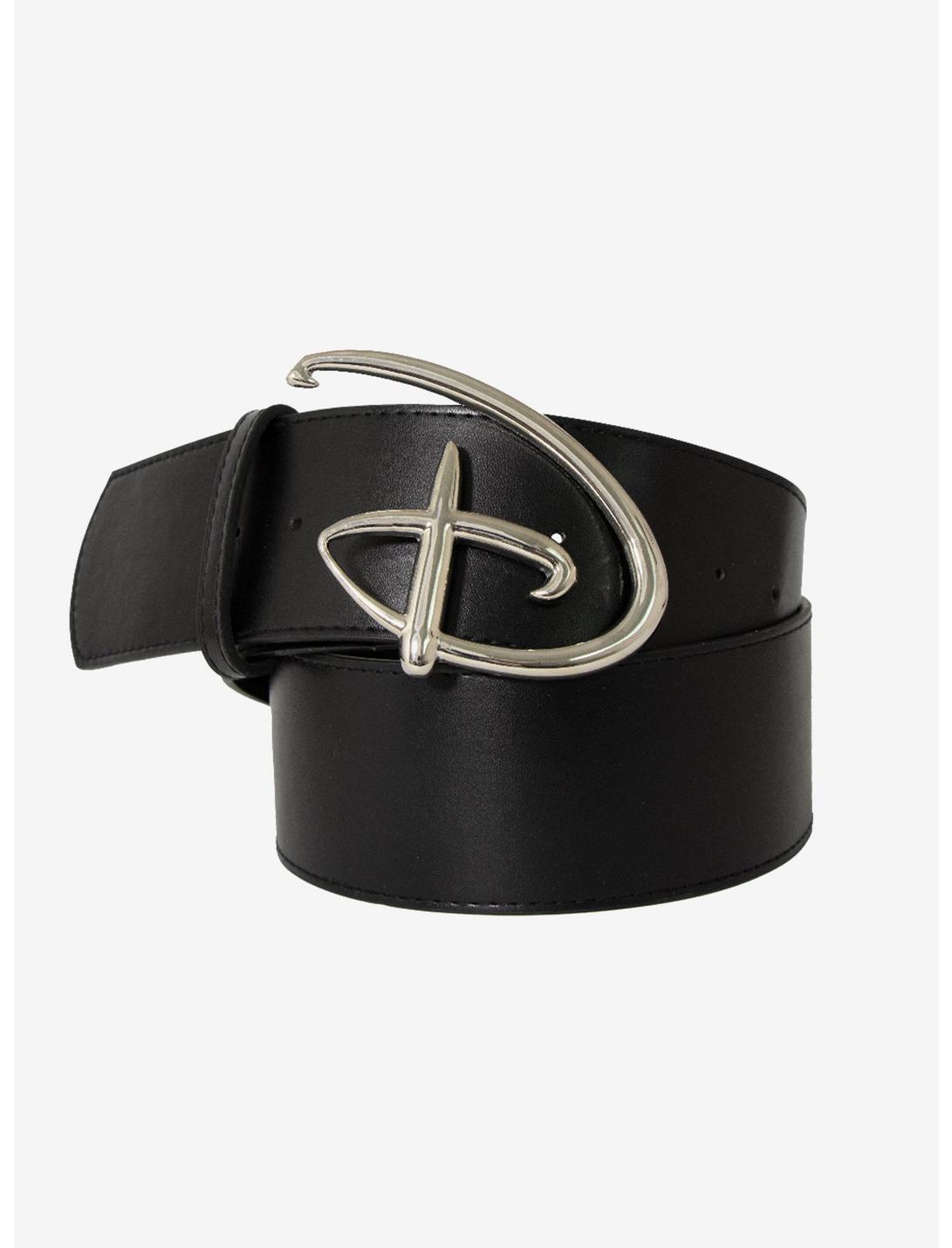 Disney Signature D Logo Silver Vegan Leather Belt, BLACK, hi-res
