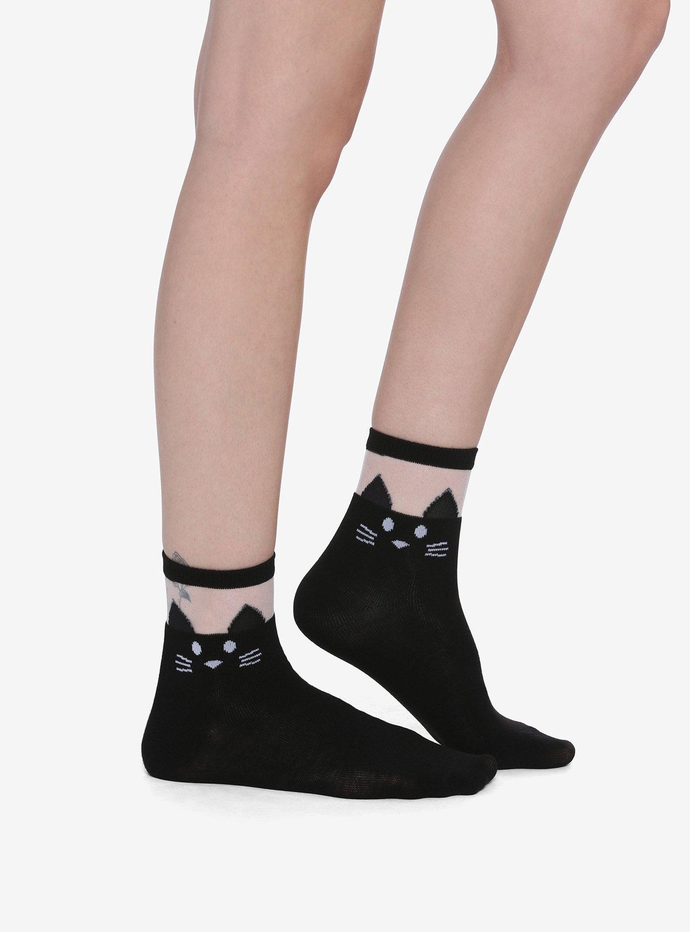 Black Cat Sheer Ankle Socks | Hot Topic
