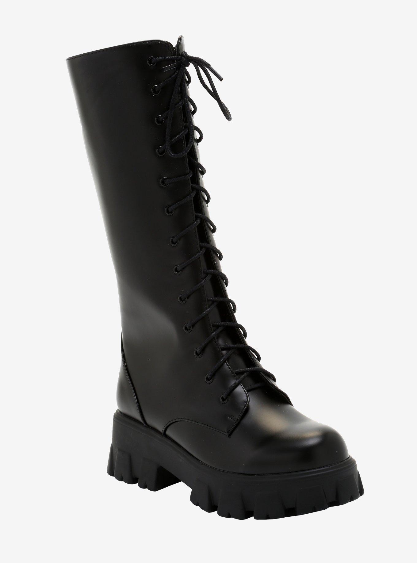 Black Kicker Calf Combat Boots, MULTI, hi-res