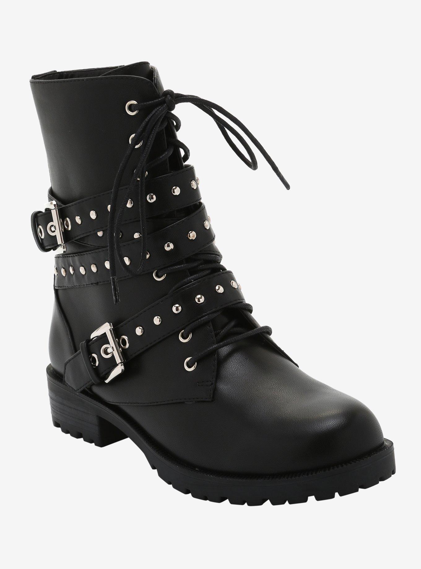 Stud Multi Strap Combat Boots Hot Topic