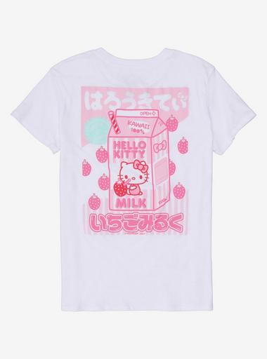 新品未使用タグ付き　ミルク　HELLO KITTY × MILK TOPS Hello Kitty Strawberry Milk Boyfriend Fit Girls T-Shirt