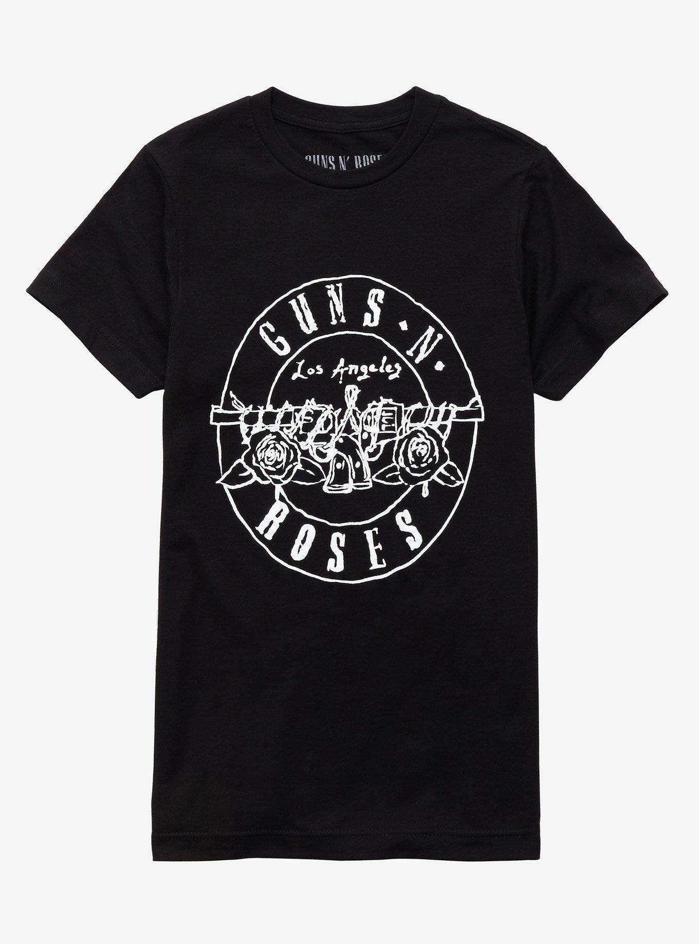 Guns N' Roses Line Art Logo Girls T-Shirt, BLACK, hi-res