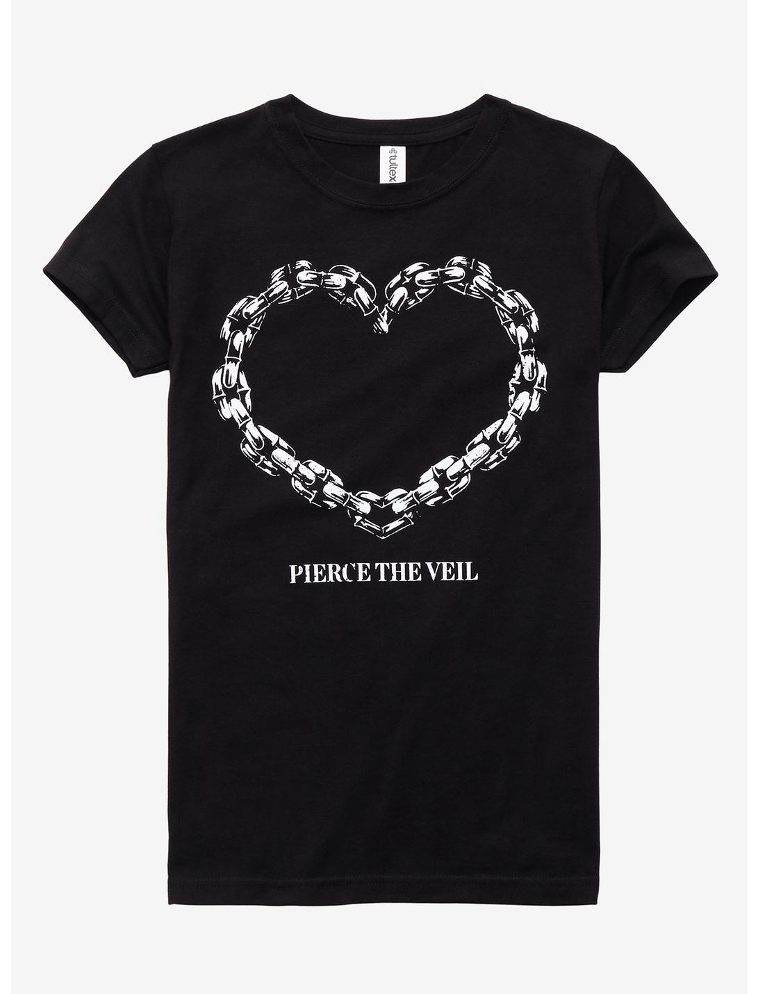 Pierce The Veil Chain Heart Boyfriend Fit Girls T-Shirt, BLACK, hi-res