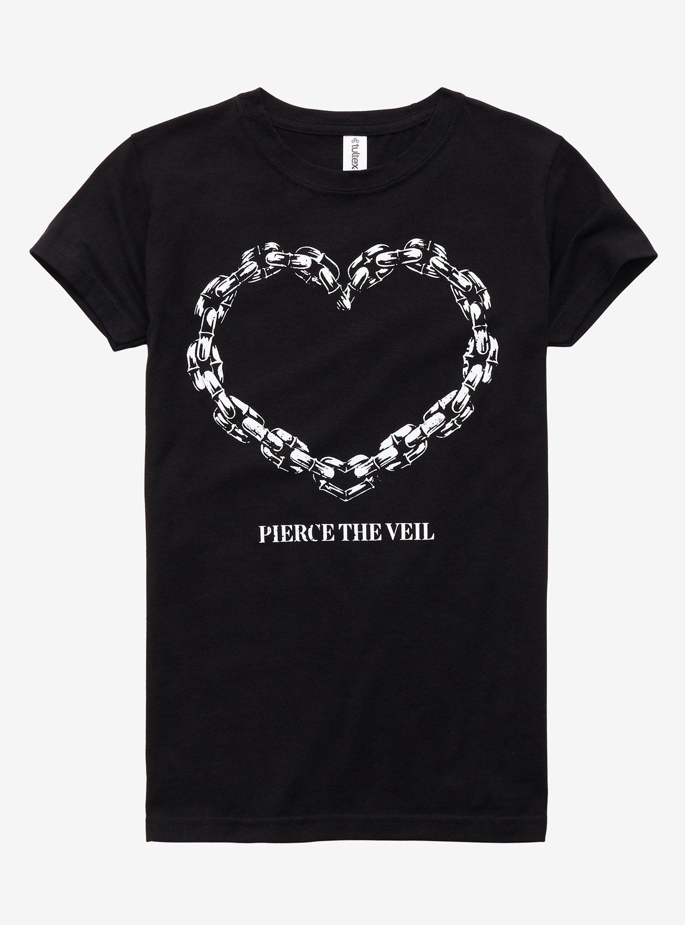 Pierce The Veil Chain Heart Boyfriend Fit Girls T-Shirt, BLACK, hi-res