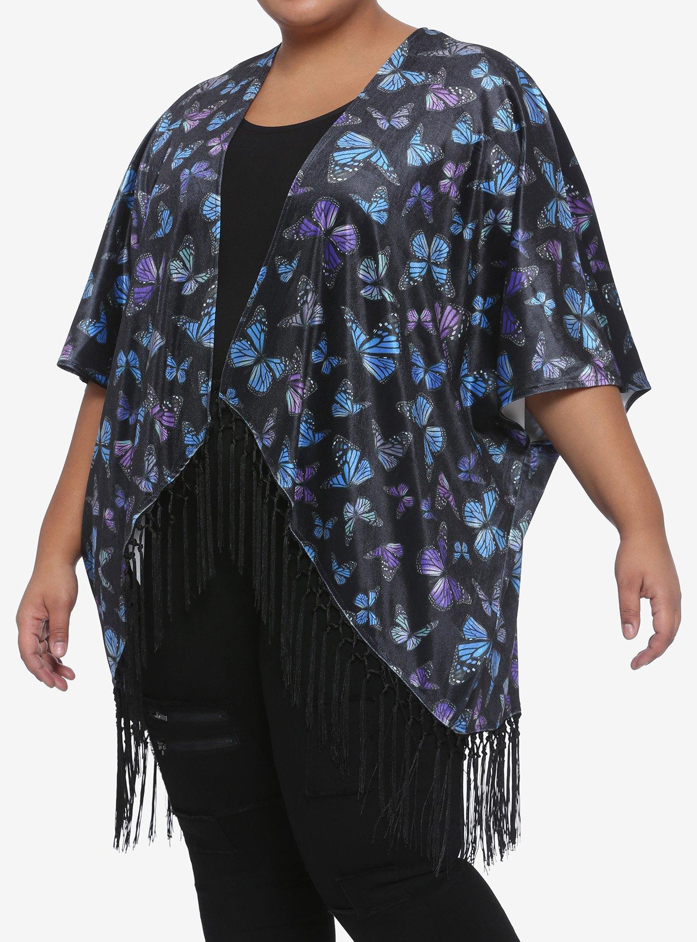 Velvet Butterfly Kimono Plus Size, BLACK, hi-res