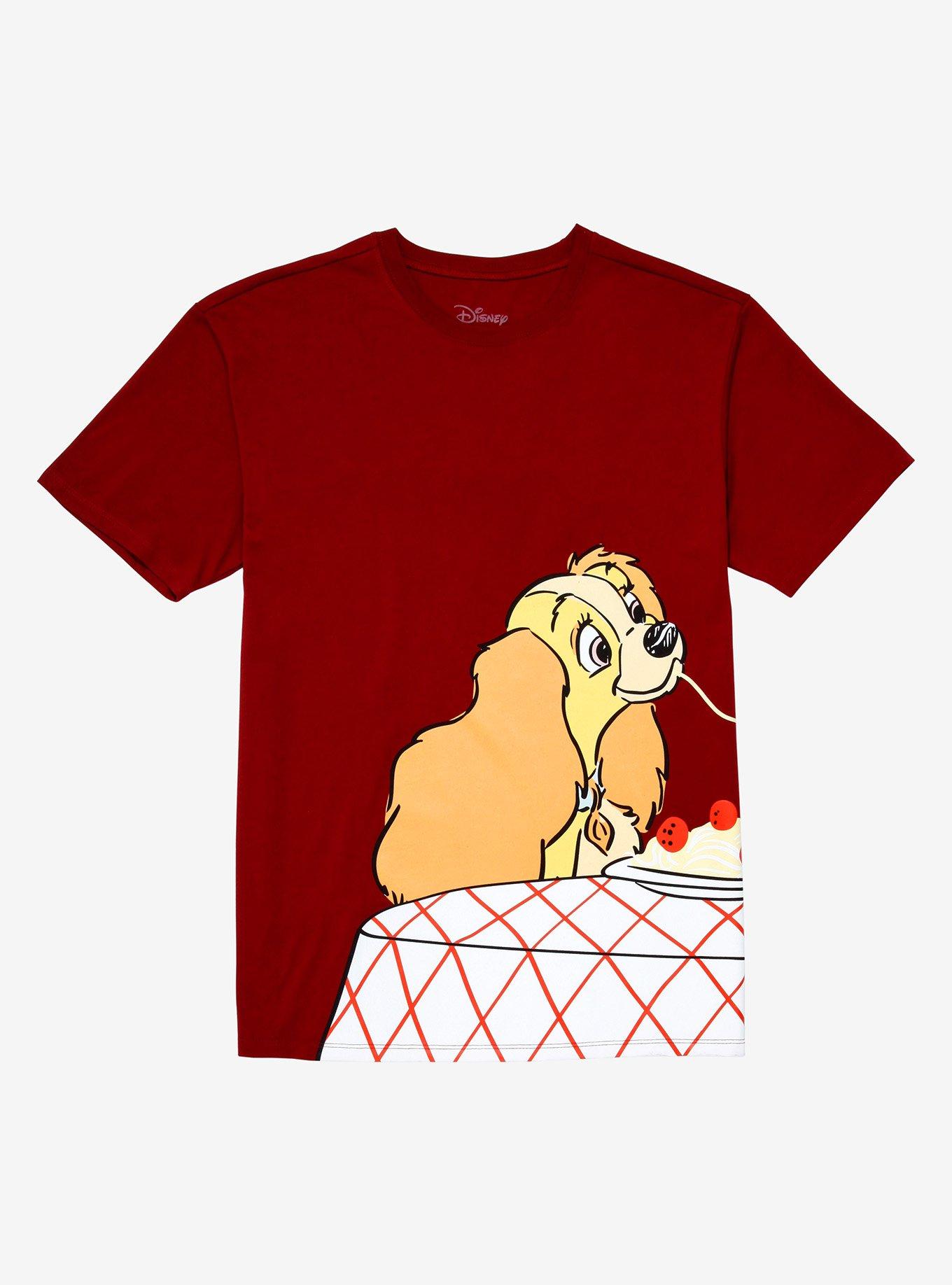 Disney Lady and the Tramp Lady Spaghetti Couples T-Shirt - BoxLunch Exclusive, BURGUNDY, hi-res