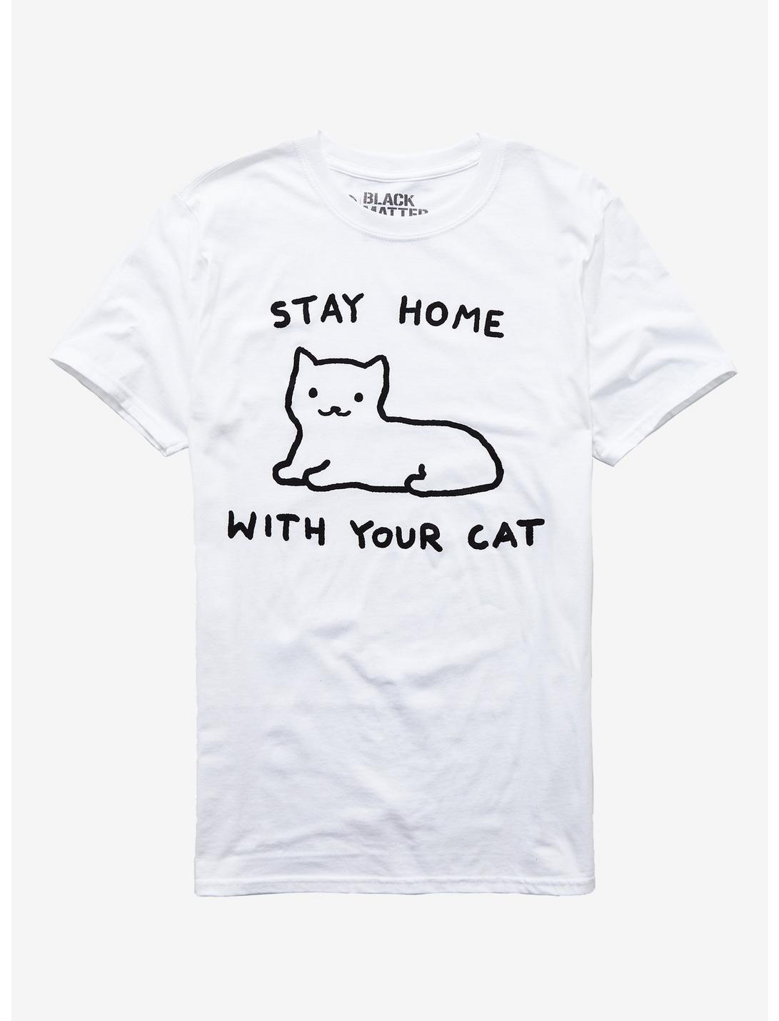 Stay Home With Your Cat T-Shirt By Fox Shiver, BLACK, hi-res