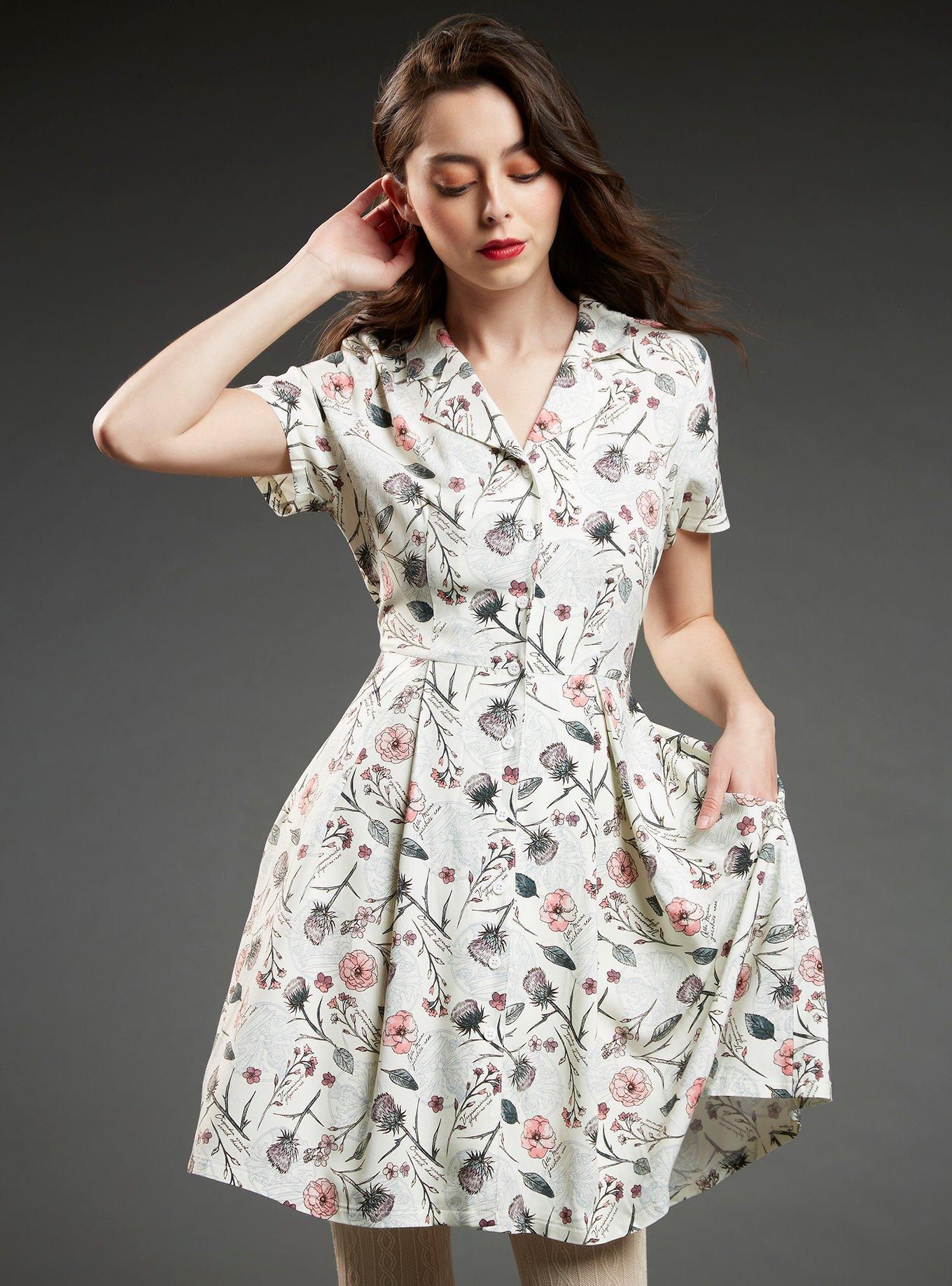 Outlander Floral Button-Front Retro Dress, MULTI, hi-res