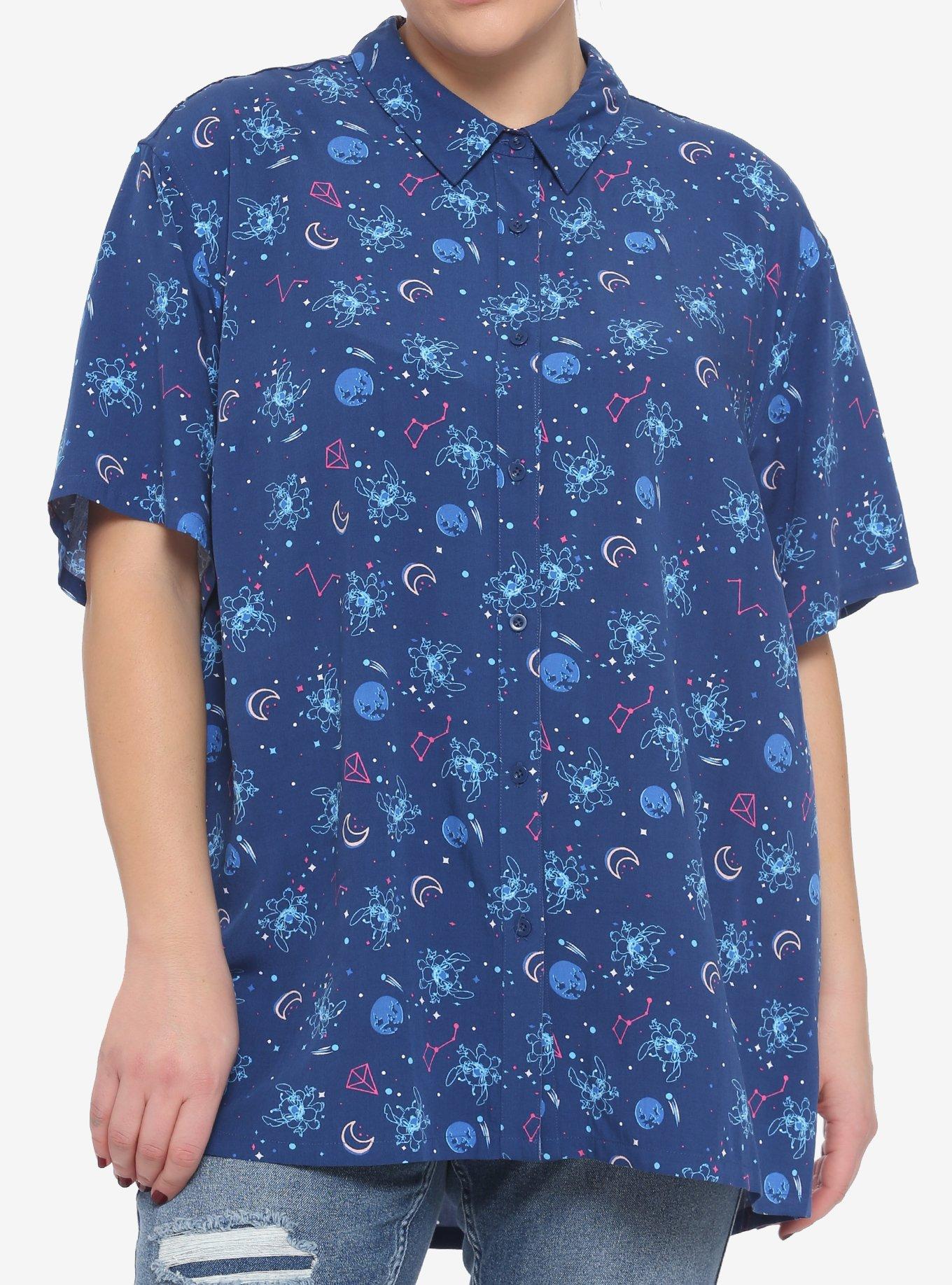 Disney Lilo & Stitch Cosmic Stitch Woven Button-Up Plus Size, MULTI, hi-res