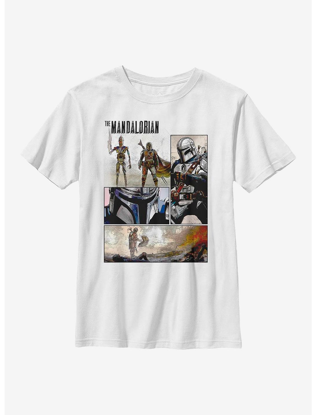 Sta Wars The Mandalorian Comic Book Panel Youth T-Shirt, WHITE, hi-res