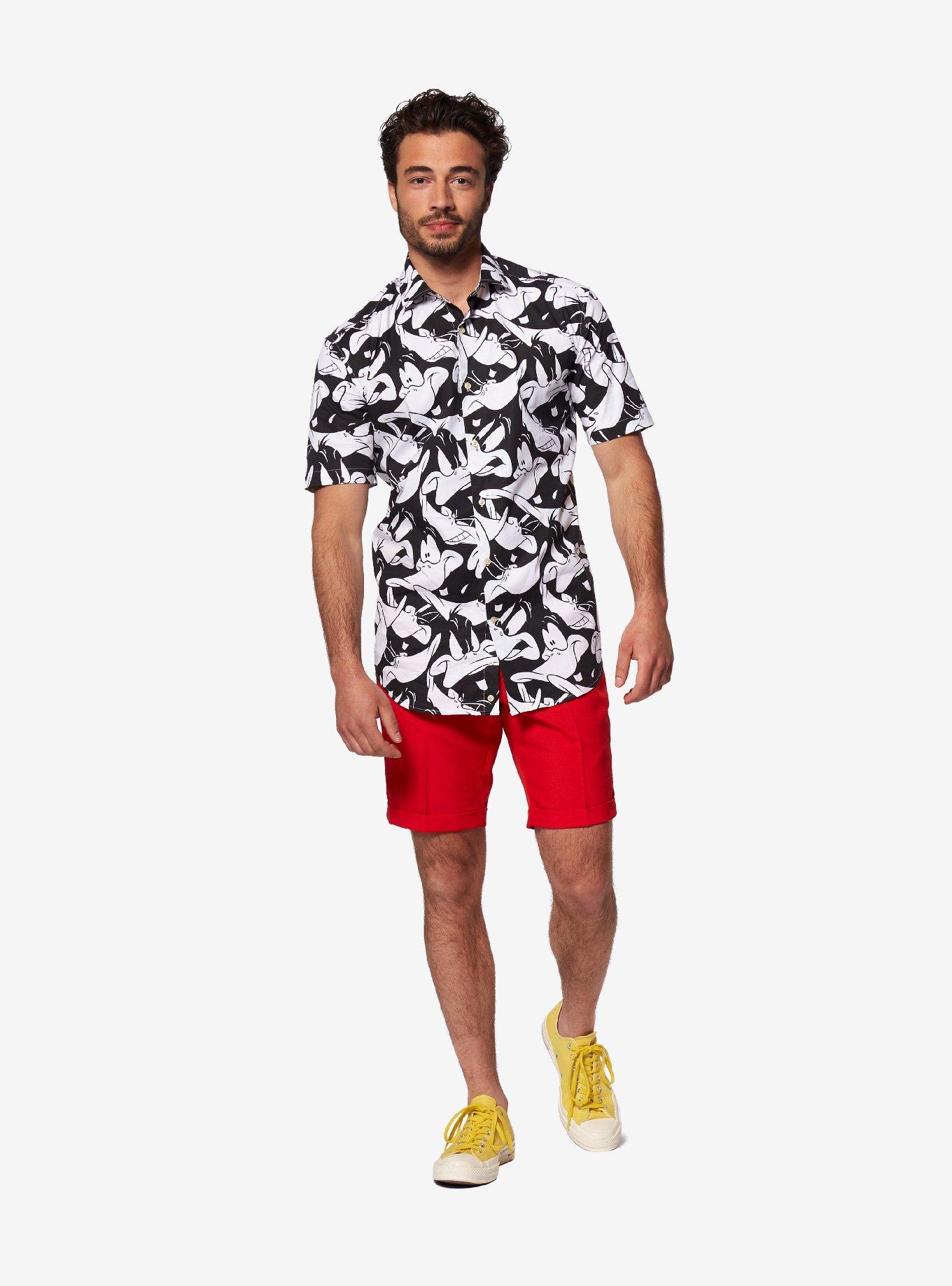 Looney Tunes Daffy Duck Summer Button-Up Shirt, BLACK  WHITE, hi-res