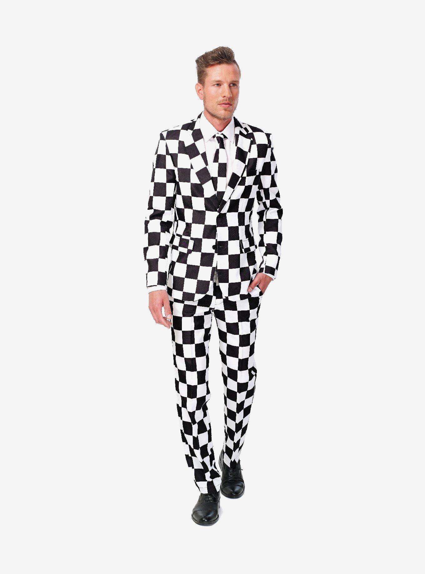 Suitmeister Men's Checked Black White Square Suit, BLACK  WHITE, hi-res