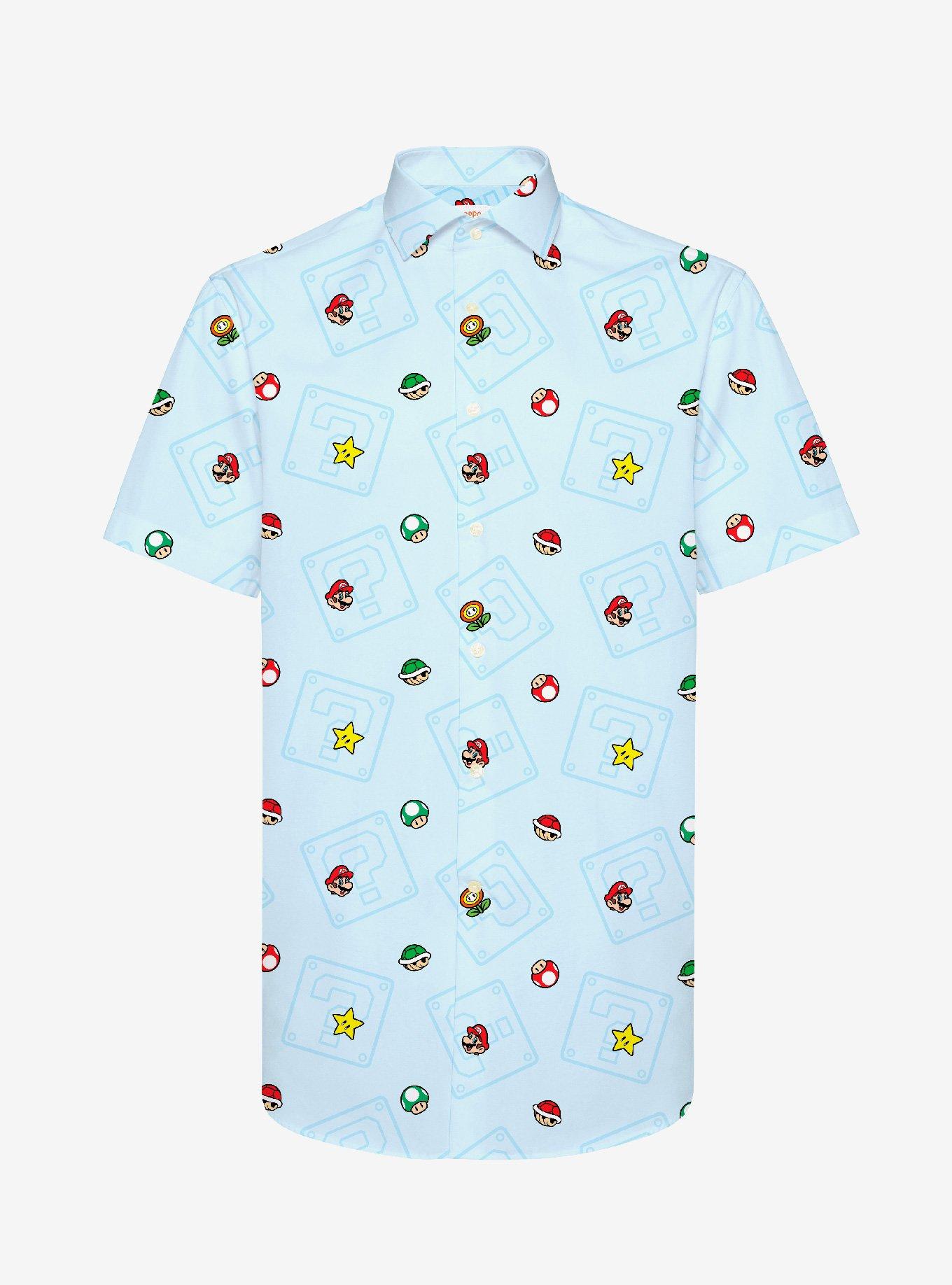Super Mario Bros. Icons Summer Button-Up Shirt, BLUE, hi-res