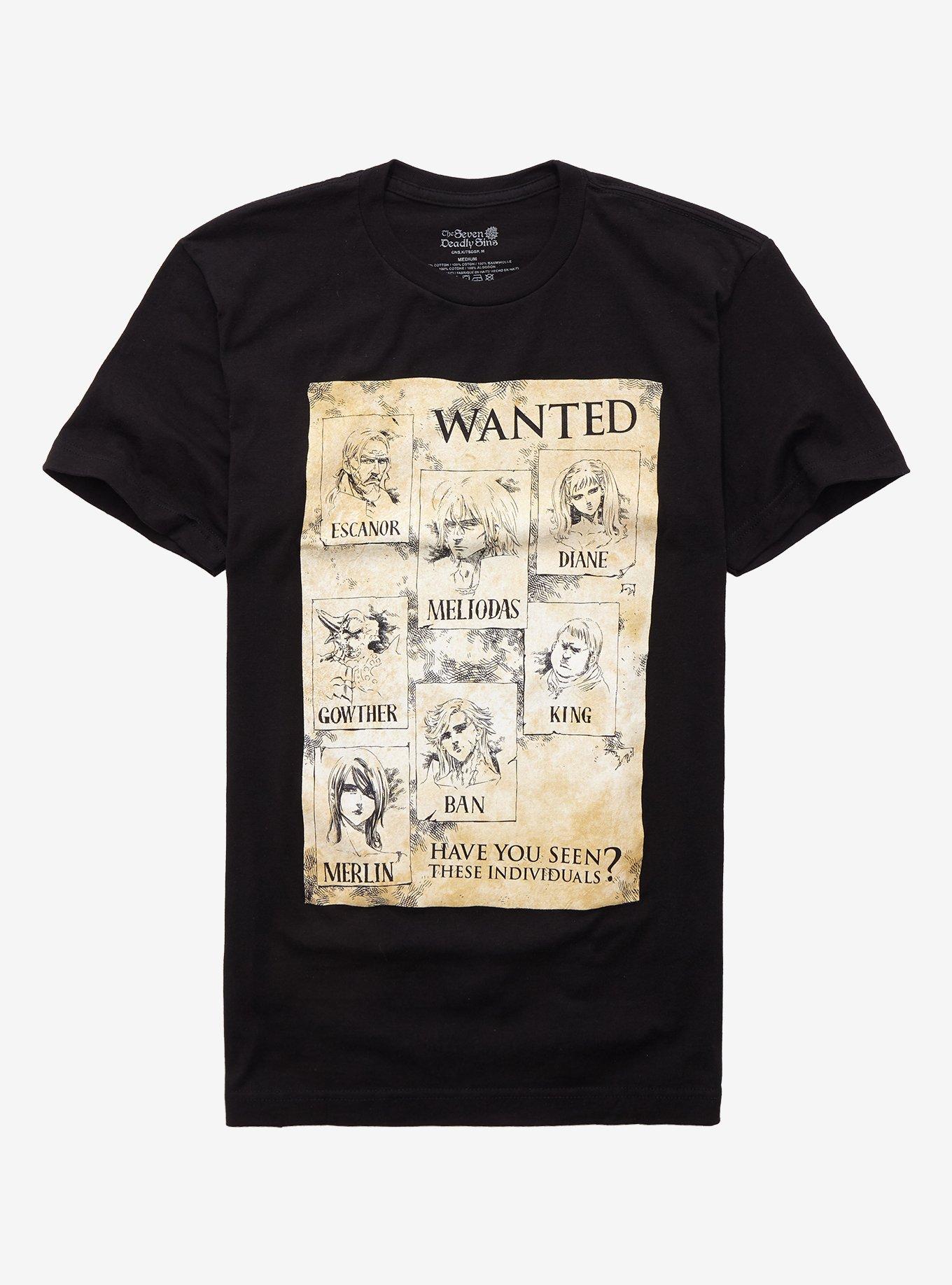 The Seven Deadly Sins Wanted Poster T-Shirt, BLACK, hi-res