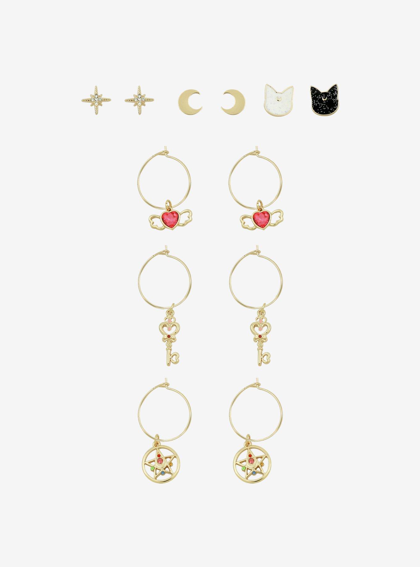 Sailor Moon Compact & Keys Hoop & Stud Earring Set, , hi-res