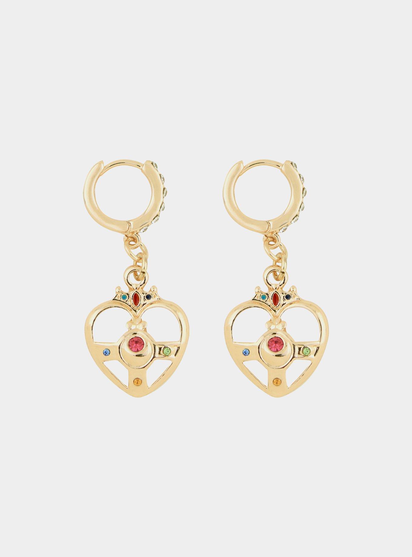 Sailor Moon Cosmic Heart Compact CZ Mini Hoop Earrings, , hi-res