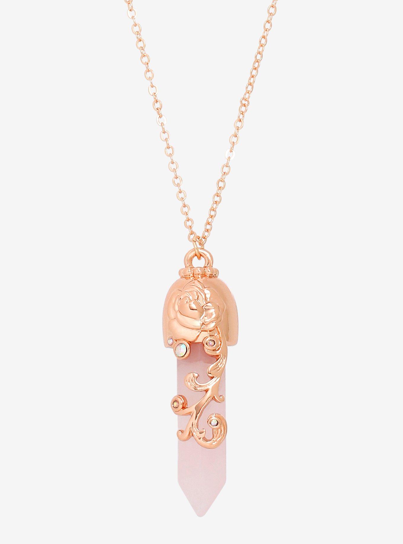 Disney Beauty And The Beast Rose Crystal Necklace Hot Topic