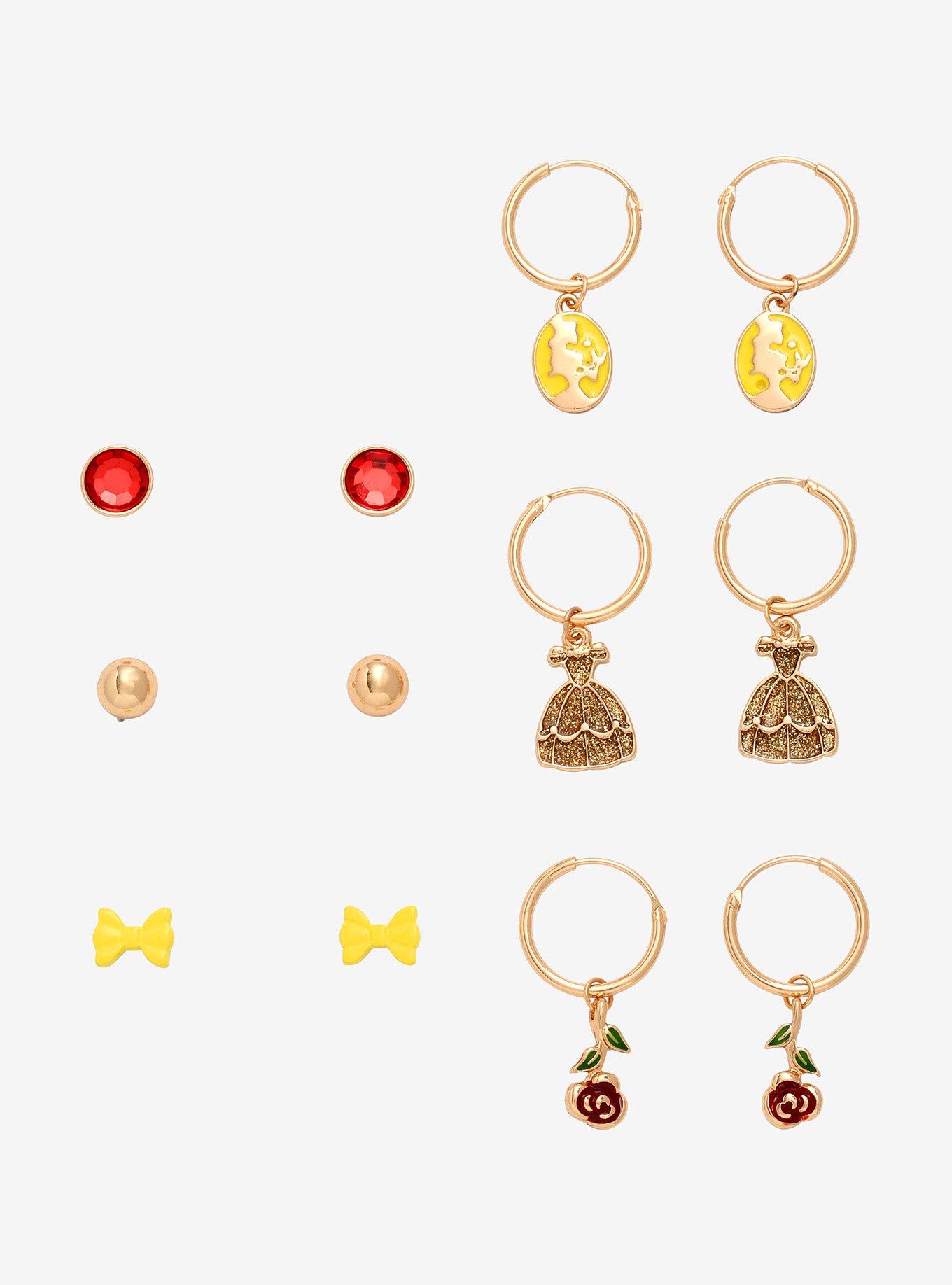 Disney Beauty And The Beast Belle Stud & Hoop Earring Set, , hi-res