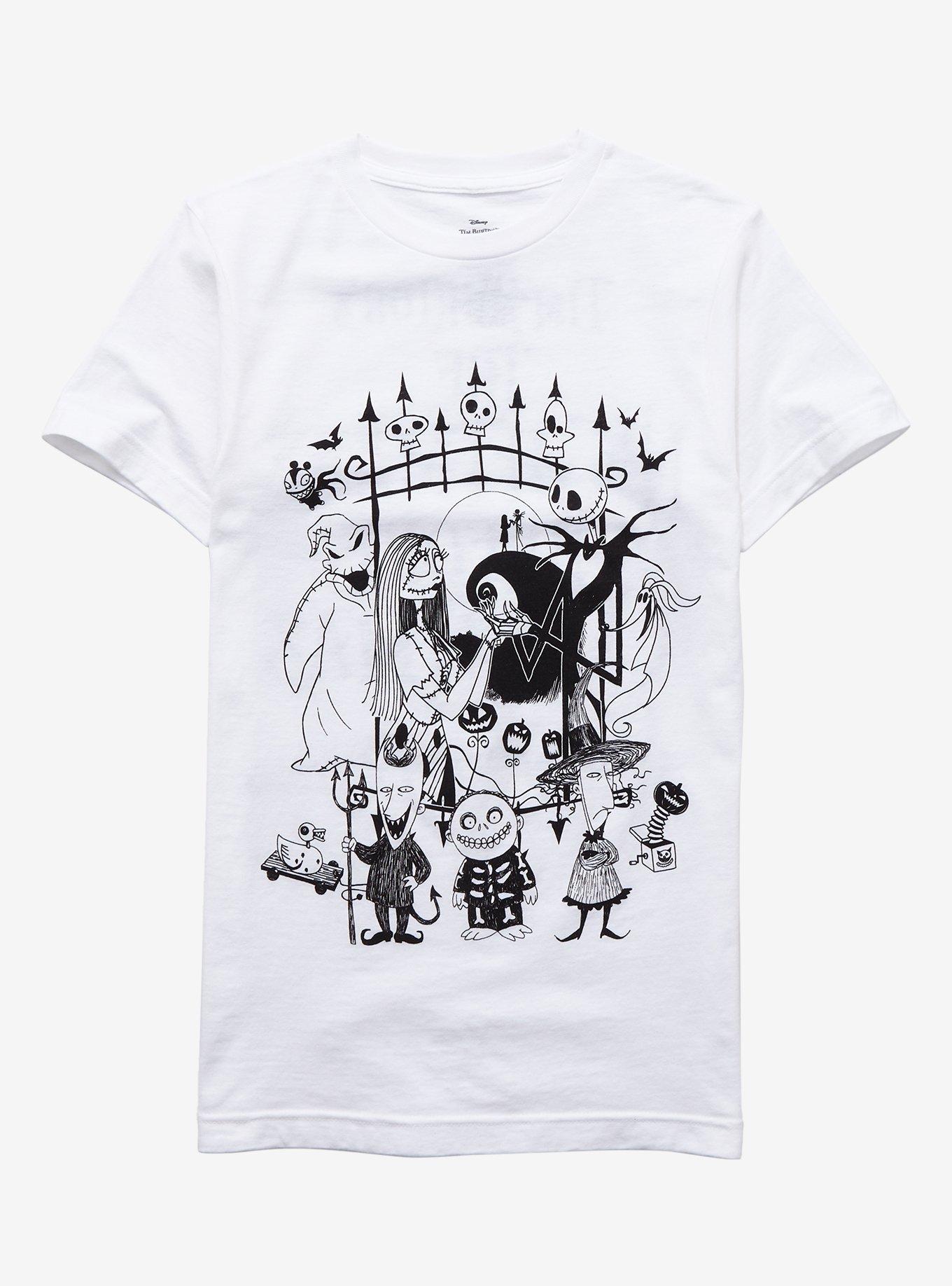 The Nightmare Before Christmas Character Outline Girls T-Shirt, BLACK, hi-res