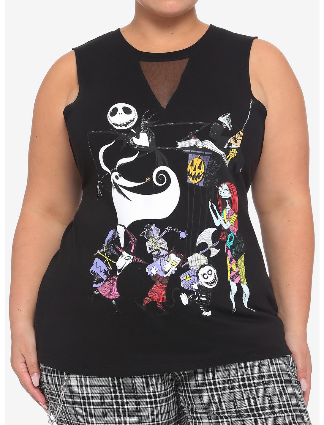 The Nightmare Before Christmas Group Mesh Insert Girls Muscle Top Plus Size, MULTI, hi-res