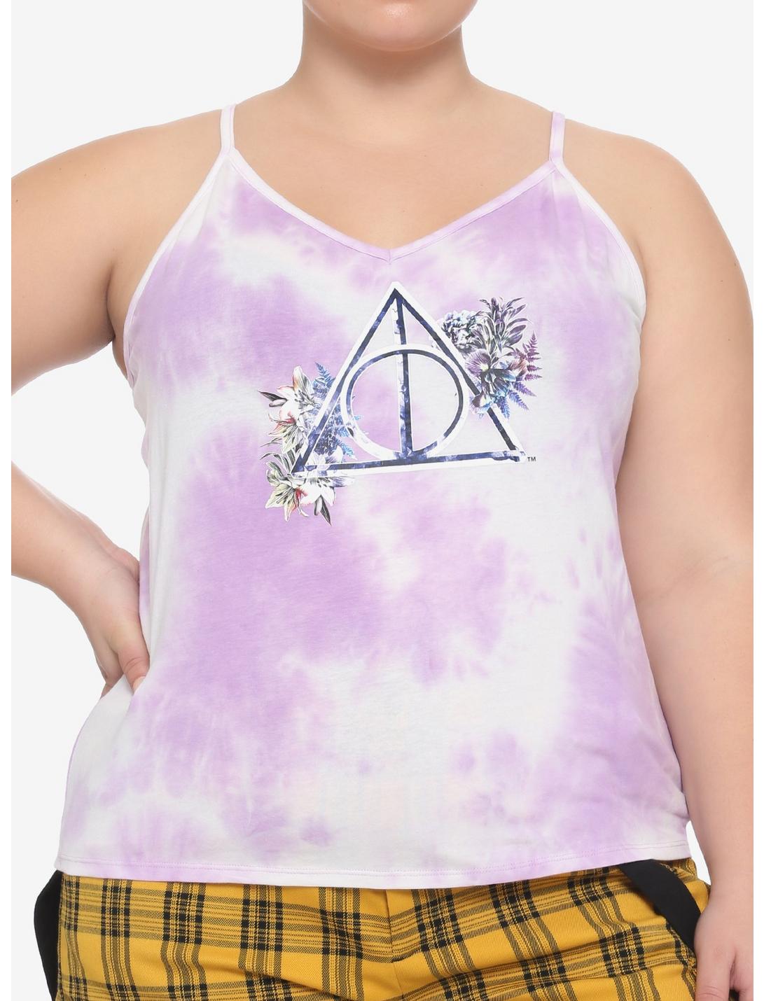 Harry Potter Deathly Hallows Floral Tie-Dye Girls Strappy Tank Top Plus Size, MULTI, hi-res