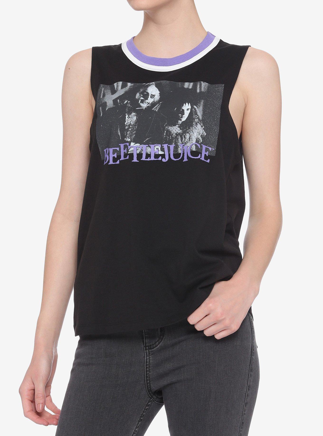 Beetlejuice Black & White Photo Girls Muscle Top, MULTI, hi-res