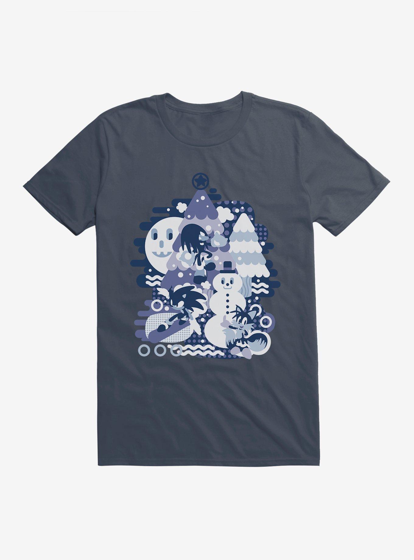 Sonic The Hedgehog Winter Snow Friends Blue Tone T-Shirt, , hi-res