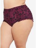 Maroon Sugar Skull Floral High-Waisted Swim Bottoms Plus Size, RED, hi-res