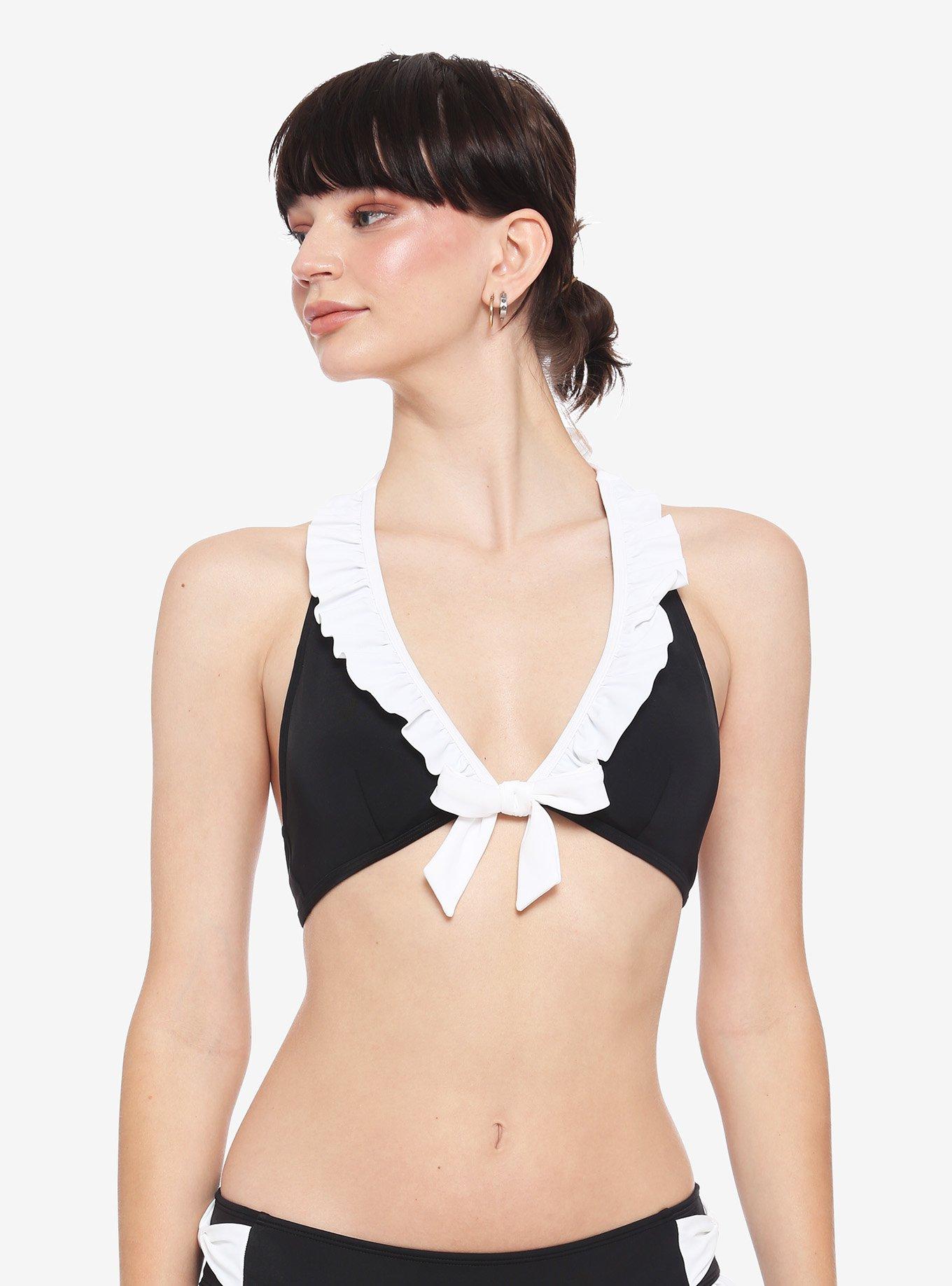 Black and cheap white ruffle swimsuit