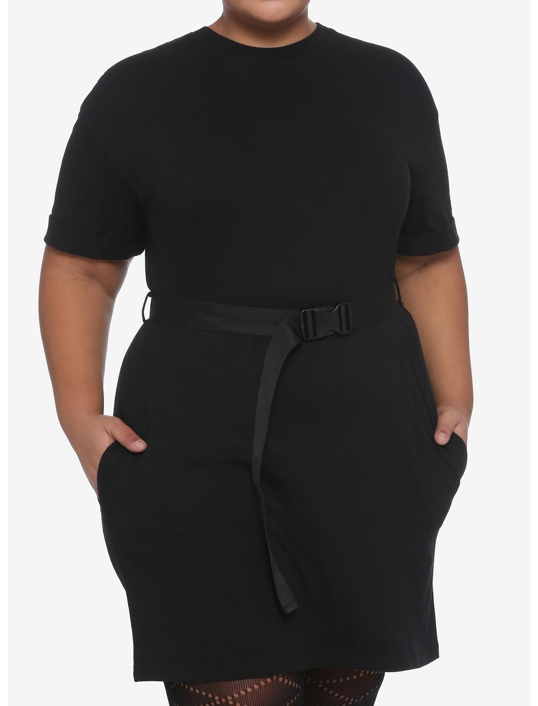 Black Belted T-Shirt Dress Plus Size, BLACK, hi-res
