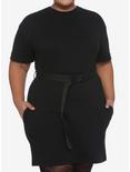 Black Belted T-Shirt Dress Plus Size, BLACK, hi-res