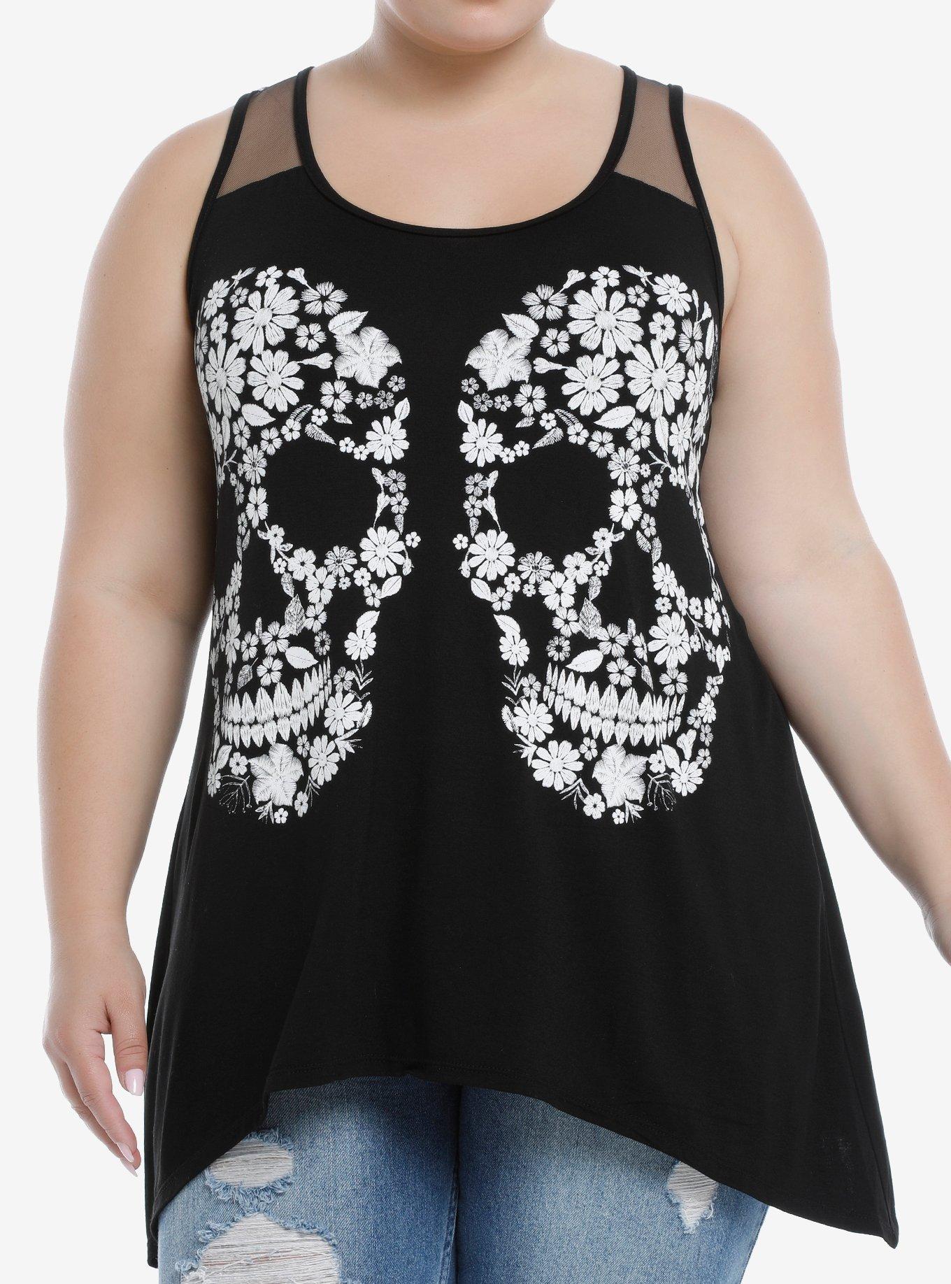 Double Daisy Skulls Shark Bite Girls Tank Top Plus Size, BLACK, hi-res